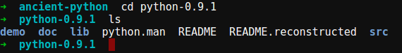 Folders: "demo", "doc", "lib", "src"; Files: "python.man", "README", "README.reconstructed"