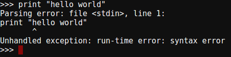  gives an Unhandled exception: run-time error: syntax error