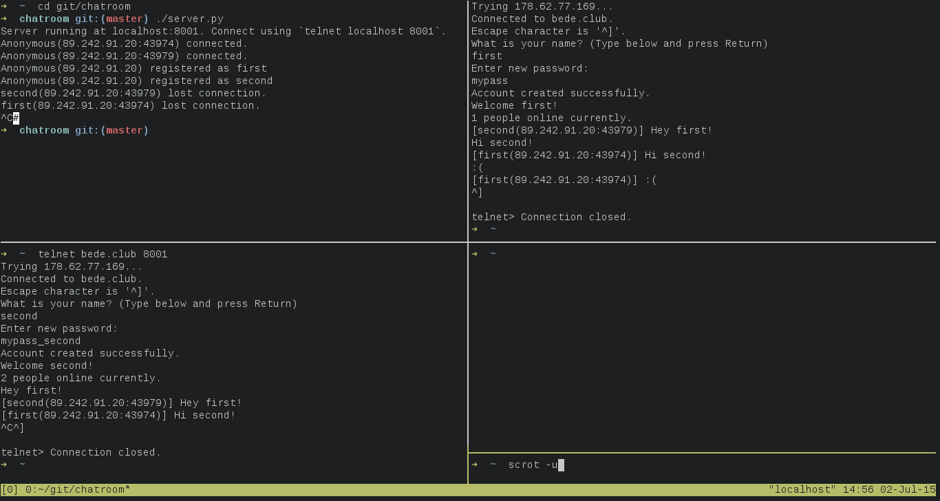 screenshot of chatroom in action
